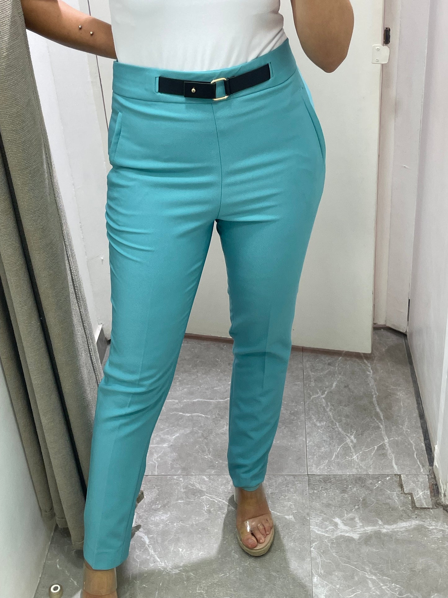 pantalon slim poches vert