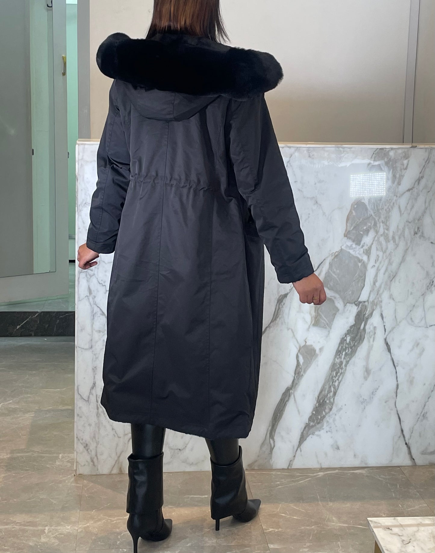 Parka long reversible fourré capuche fourrure amobible