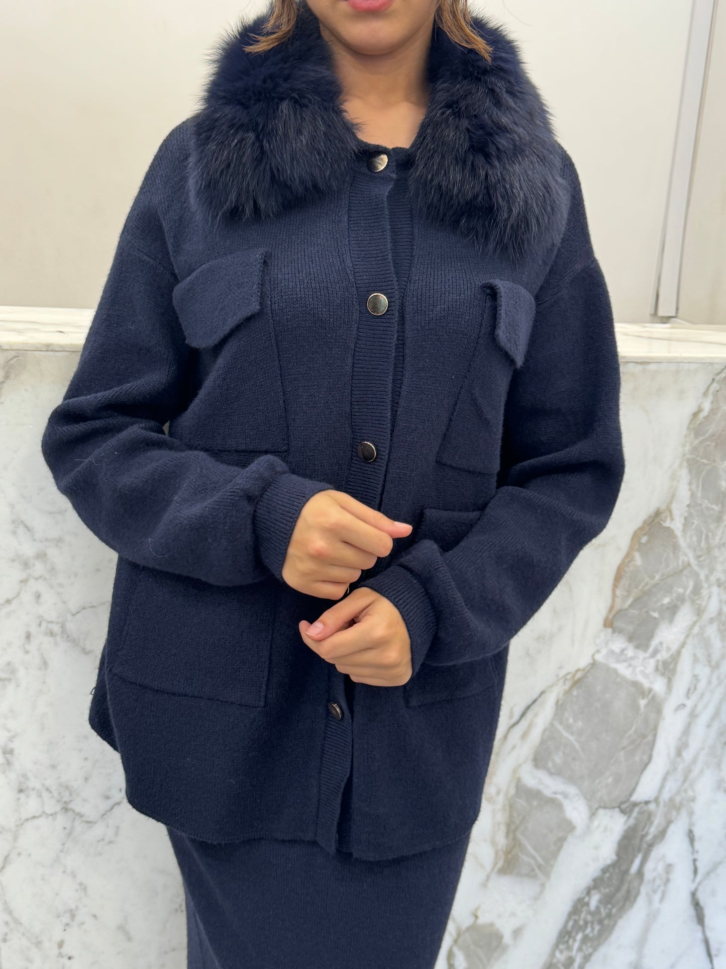 ensemble laine cachemire col renard